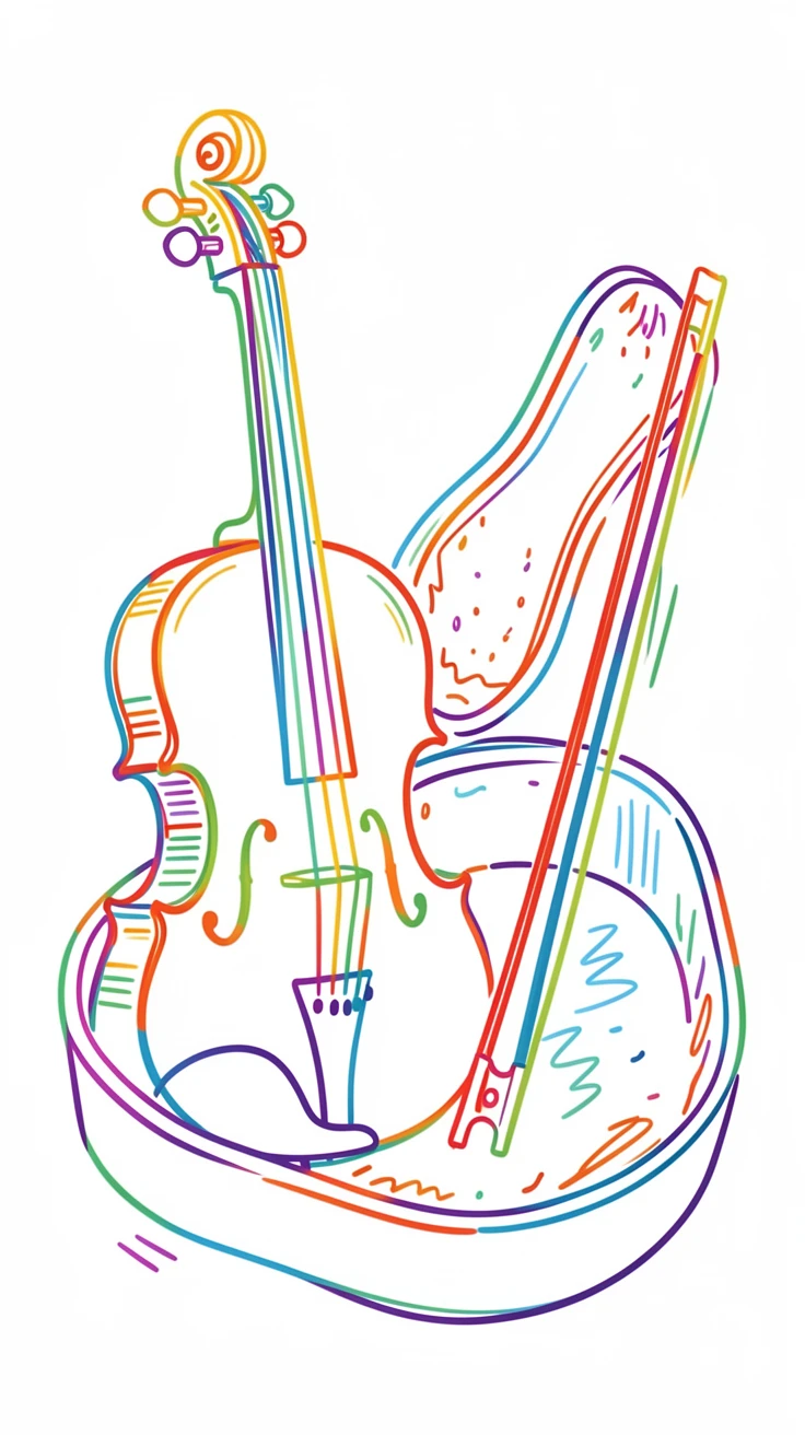 A close-up of a violin resting beside its open case and bow.