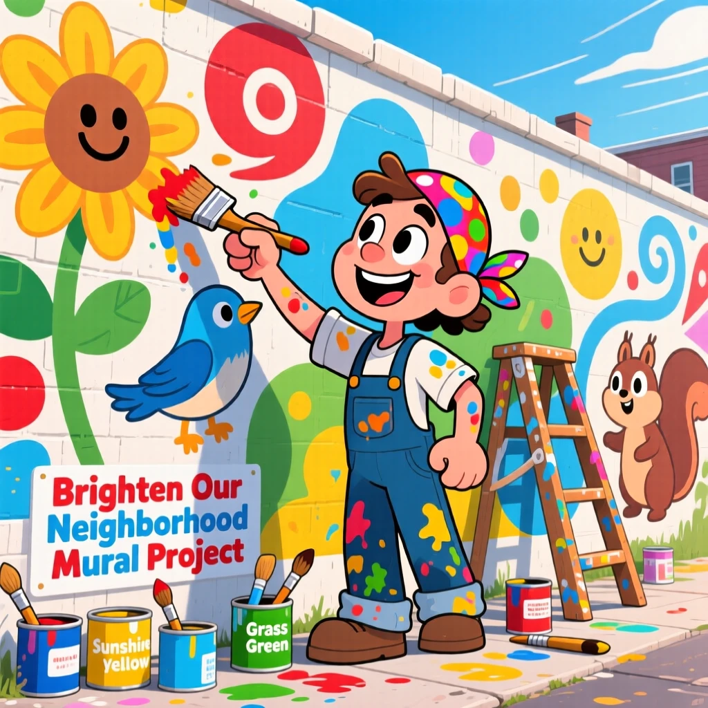 A muralist adding final touches to a colorful community wall.
