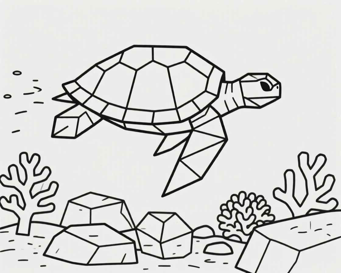 A sea turtle swimming above a coral reef