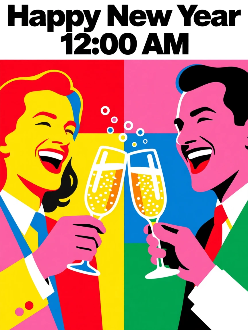 New Year's champagne toast at midnight