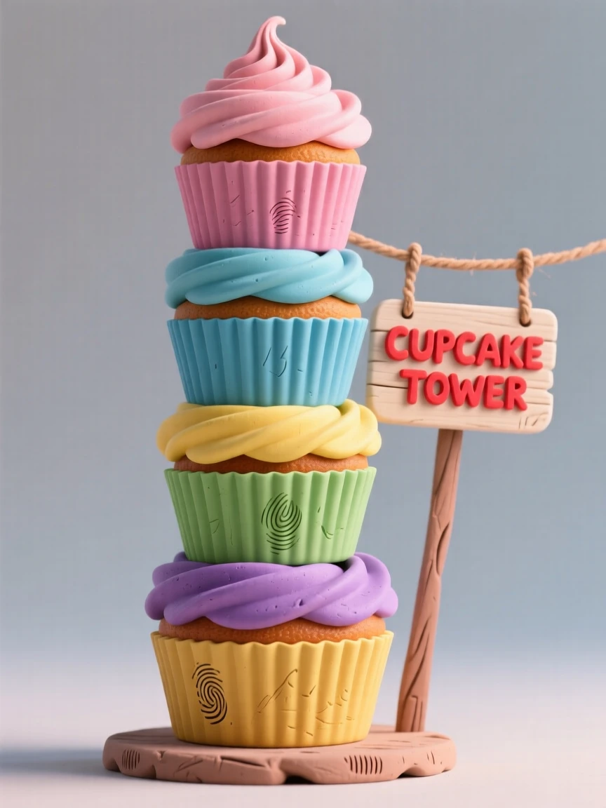 A tower of colorful cupcakes topped with swirled frosting