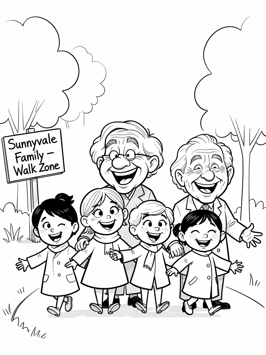 [Family & Relationship Moments] Heartwarming scene of a devoted extended family walking together through a park, radiating love and warmth