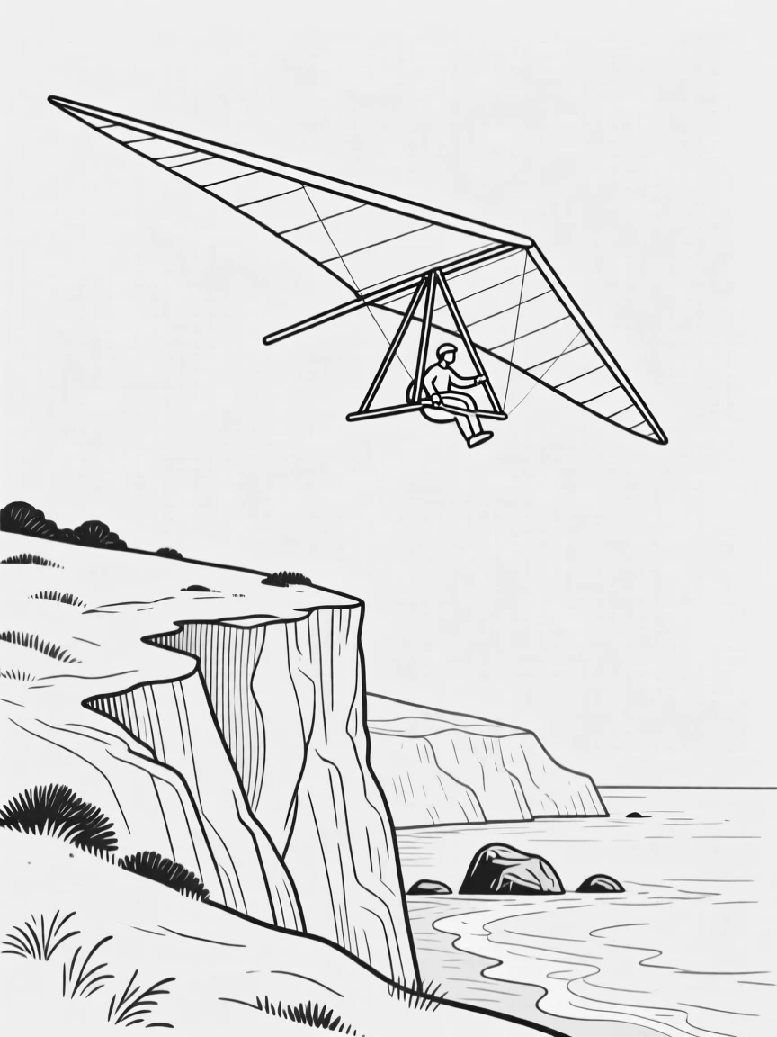 A hang glider soaring above a coastal cliff