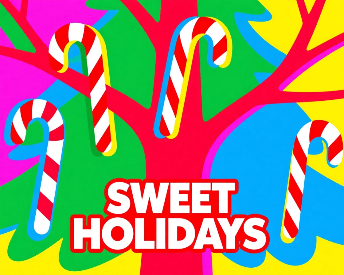 Christmas candy canes hanging on a tree