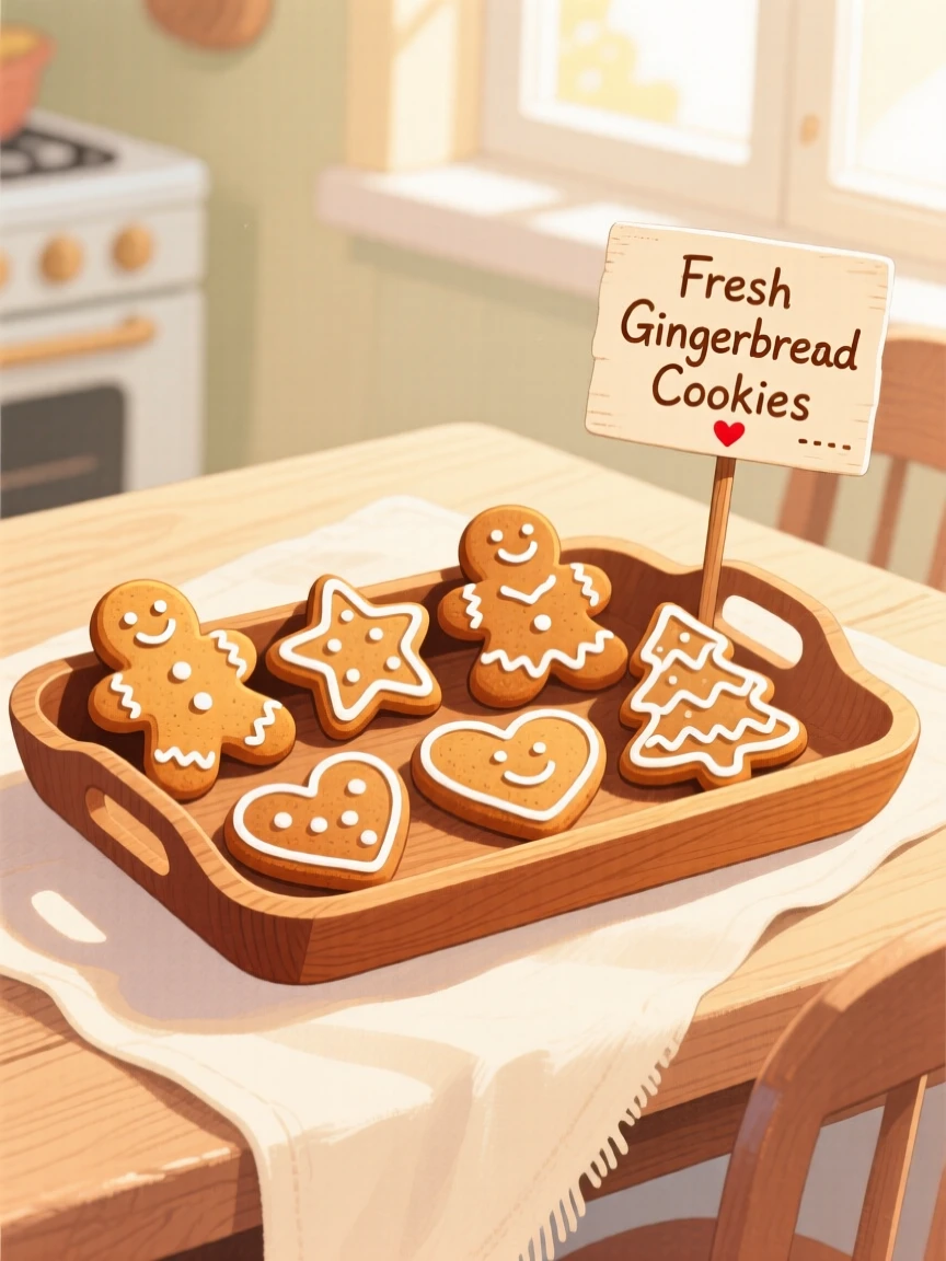 A delightful still life of a tray of gingerbread cookies fresh from the oven.