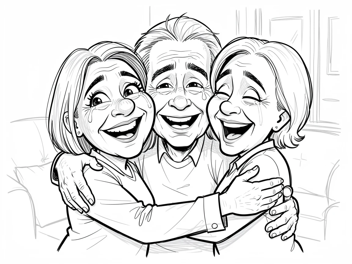 [Family & Relationship Moments] Heartwarming scene of a nostalgic foster family embracing after a long time apart, radiating love and warmth