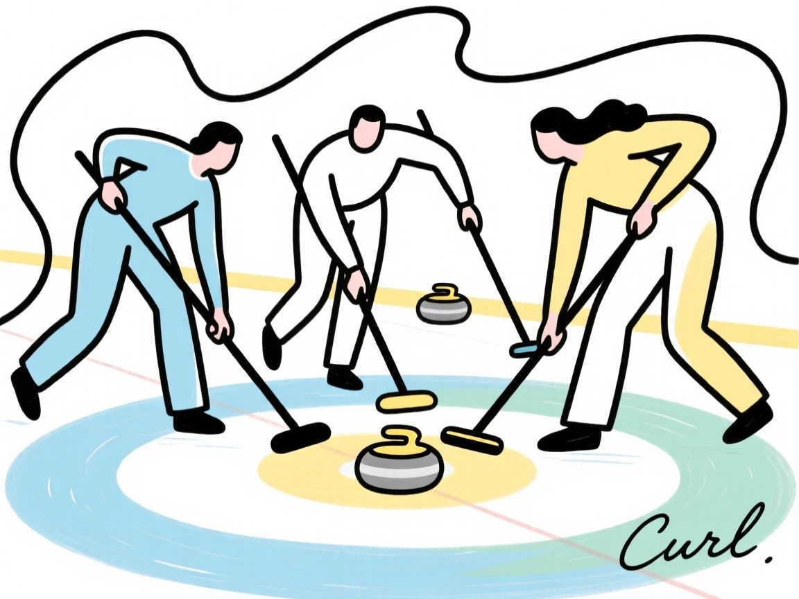 A curling team sweeping the ice