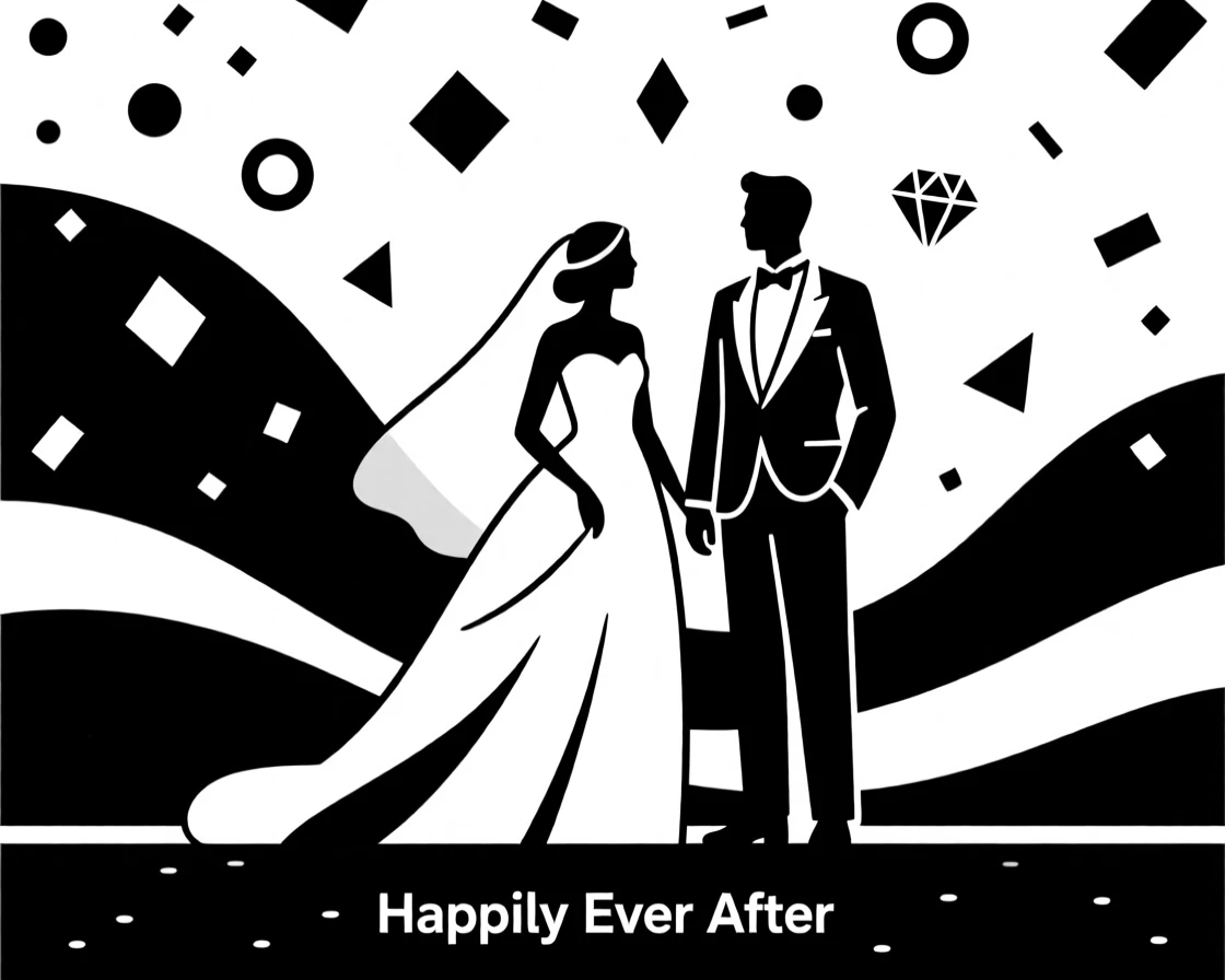 A wedding celebration with confetti in the air.