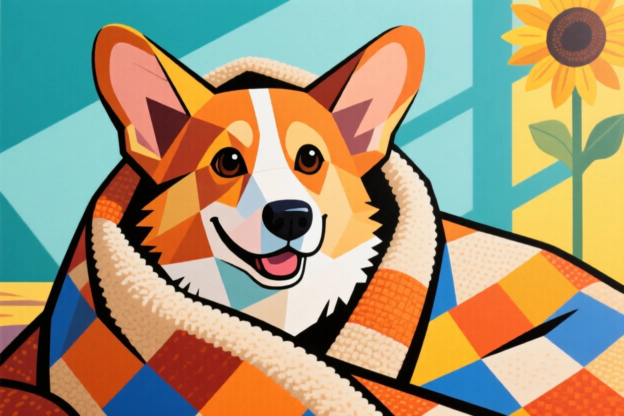 A charming close-up of a playful corgi peeking out from beneath a cozy blanket on a bright afternoon.