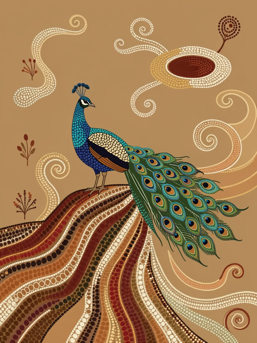 A peacock resting on a windswept cliff