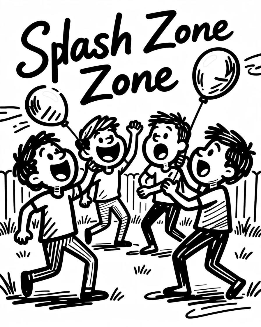 A group of friends having a water balloon fight in a sunny backyard.