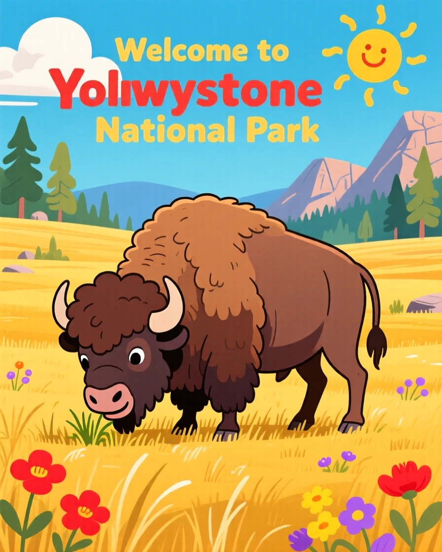 Bison grazing peacefully across the golden plains of Yellowstone.