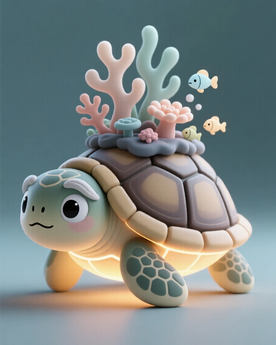 A wise old sea turtle spirit carries an entire coral reef ecosystem gently upon its ancient, glowing shell.