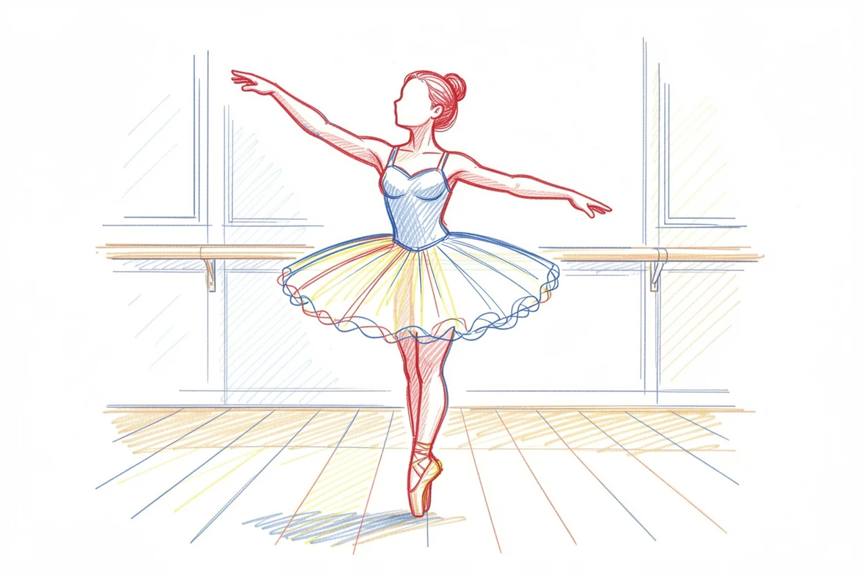 A young ballet dancer perfecting her pirouette in a sunlit studio