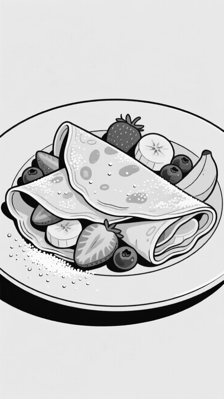 A plate of crepes filled with fruit and dusted with sugar