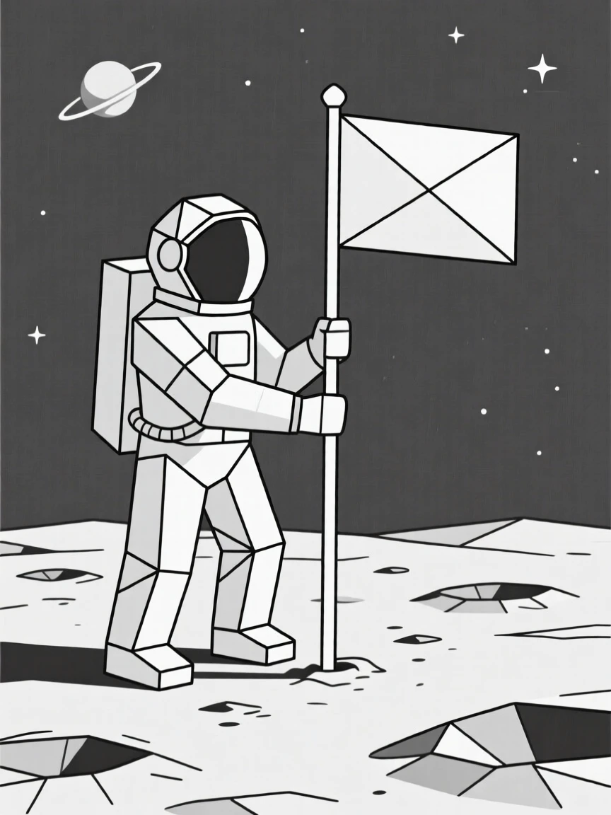 An astronaut planting a flag on the lunar surface
