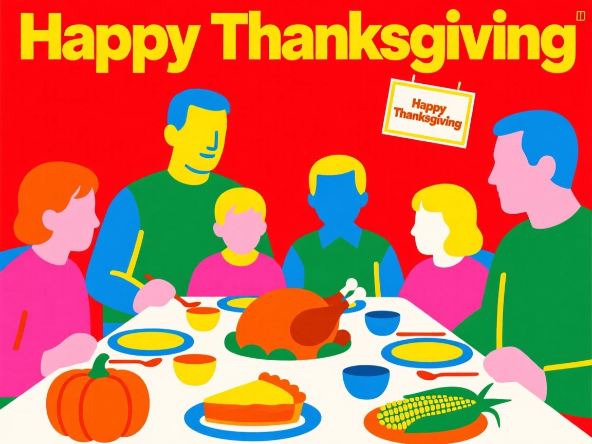 Thanksgiving family gathered around a dinner table