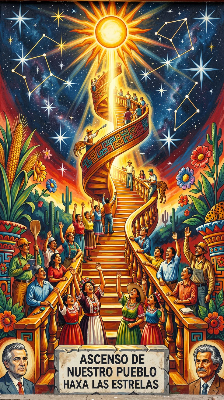 A glowing staircase spiraling up into a starlit sky
