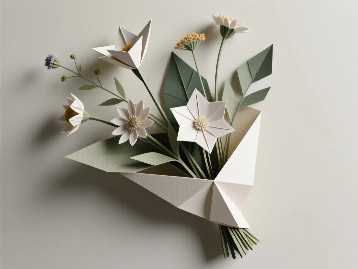 An elegant bouquet of wildflowers arranged in a graceful asymmetrical composition.