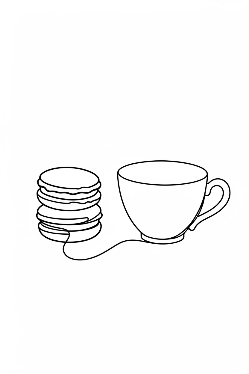 A stack of French macarons beside a delicate porcelain teacup