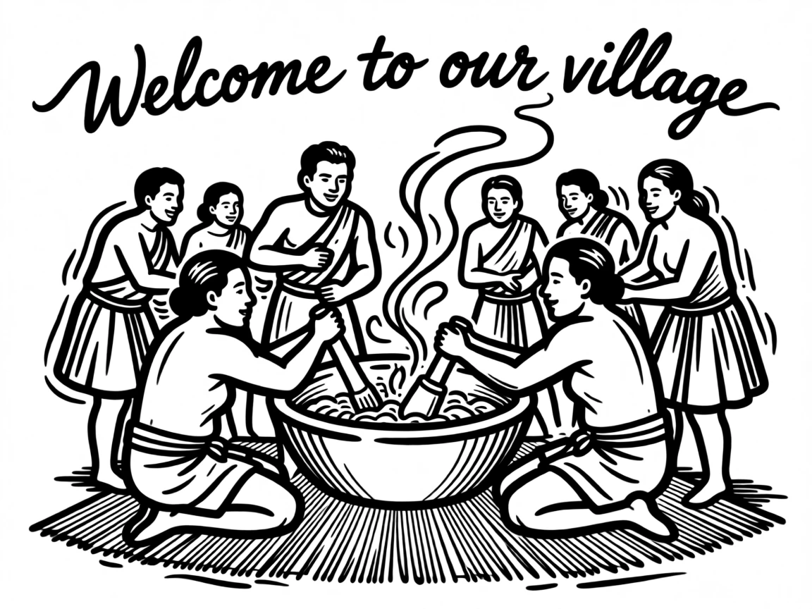 A Fijian village welcome ceremony with traditional kava preparation.