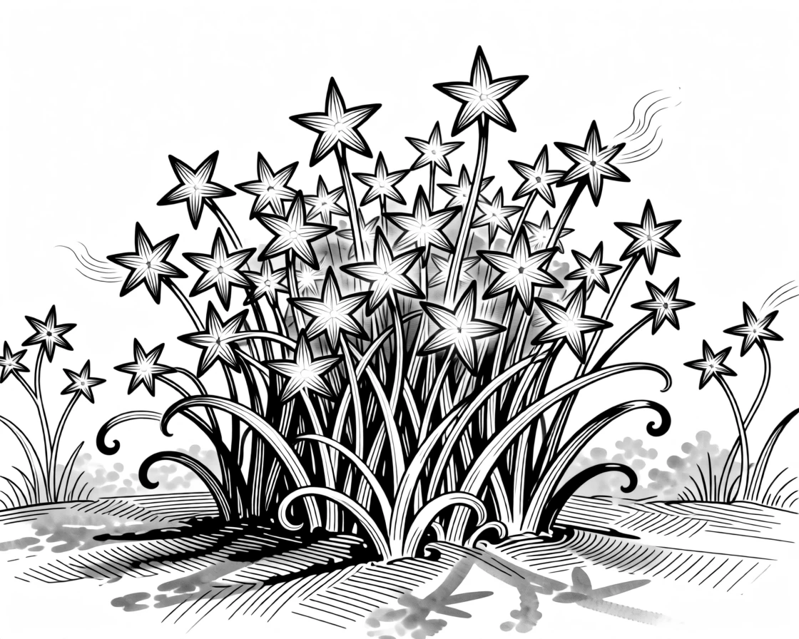 A celestial garden where stars grow like flowers on silver stems.