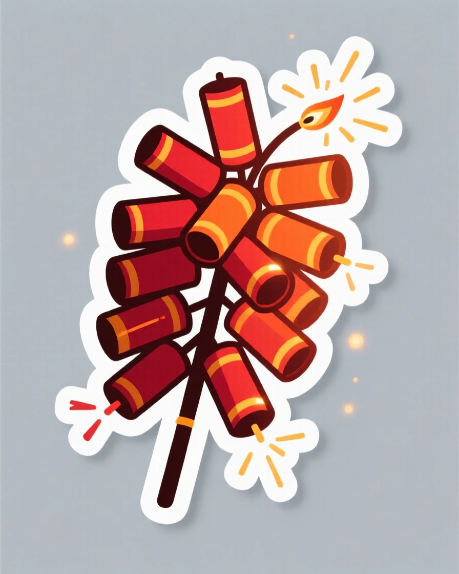 A festive and joyful bundle of firecrackers for a festive celebration, glowing softly in the evening light, during the most magical time of year.