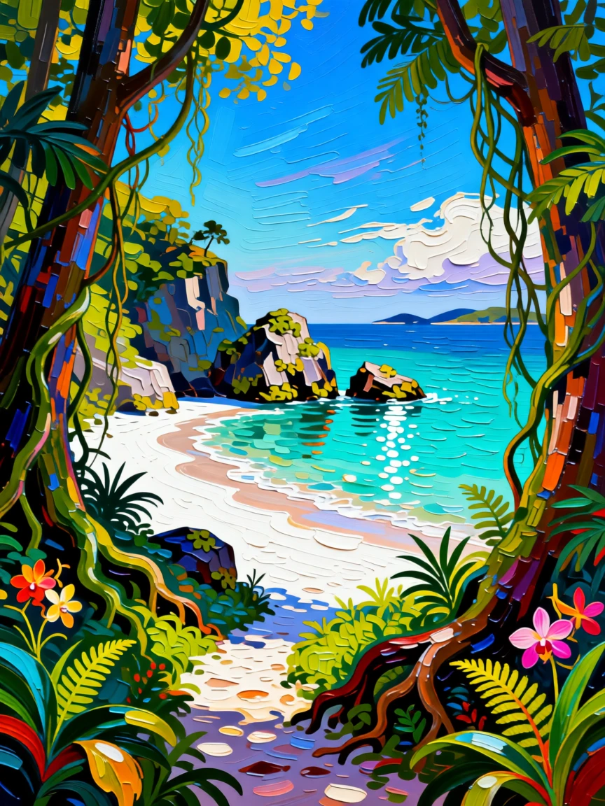 A hidden white-sand beach cove accessible only by a narrow jungle trail