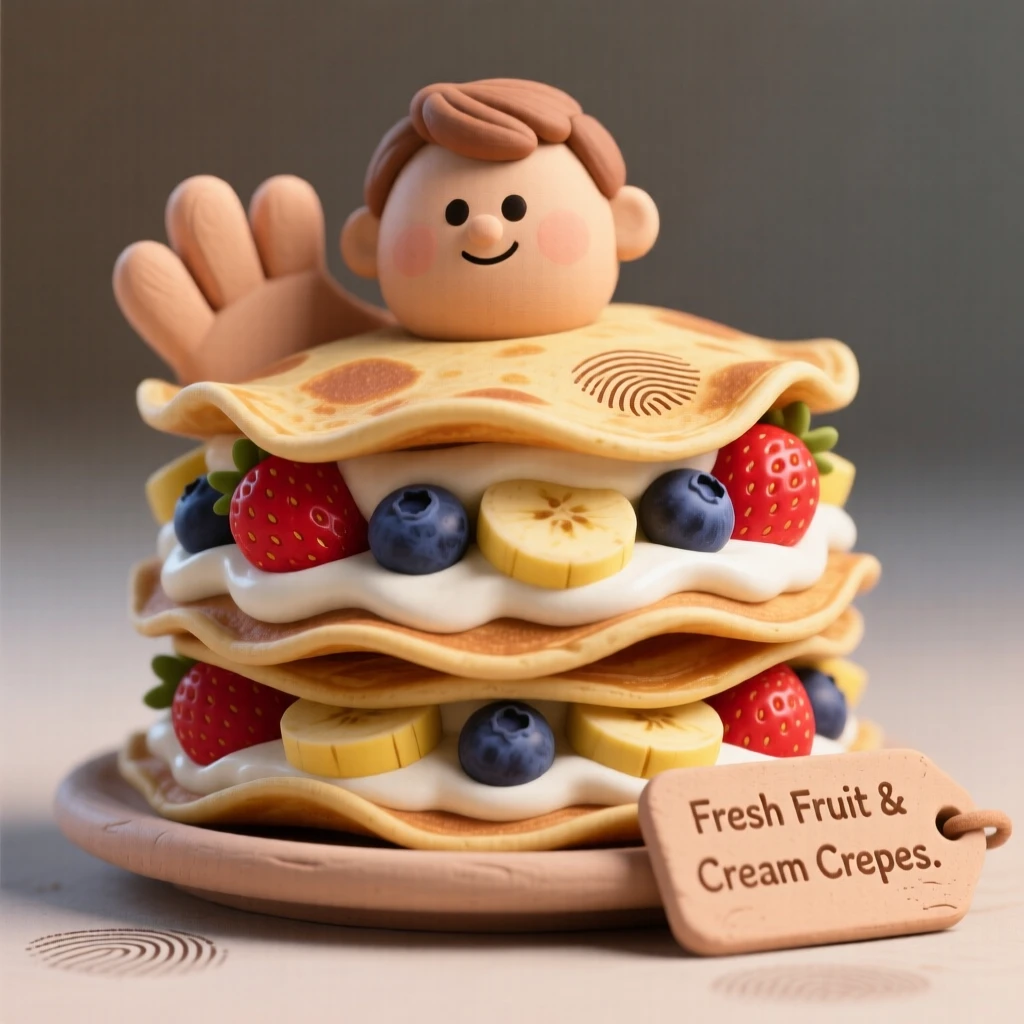 A stack of thin crepes filled with fresh fruit and cream