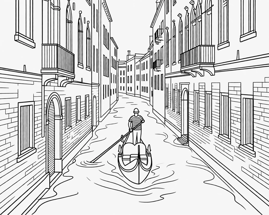 A gondola navigating the narrow canals of an old city