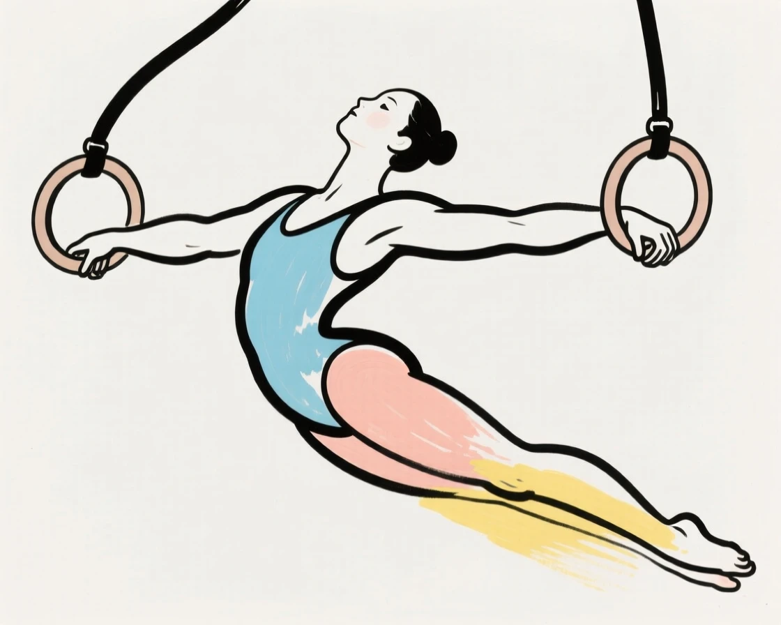 A gymnast performing on rings