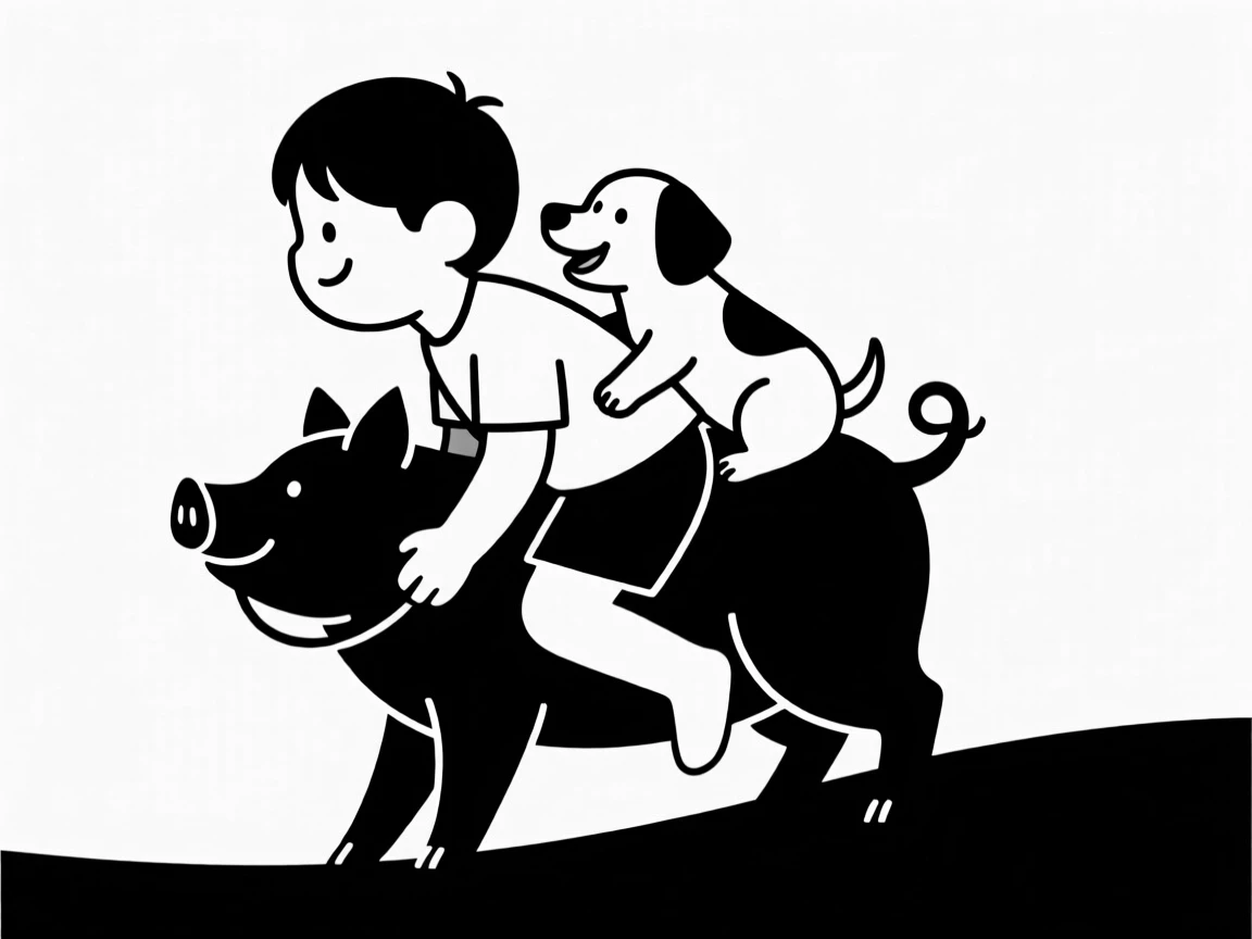 A child giving a piggyback ride to a small dog.