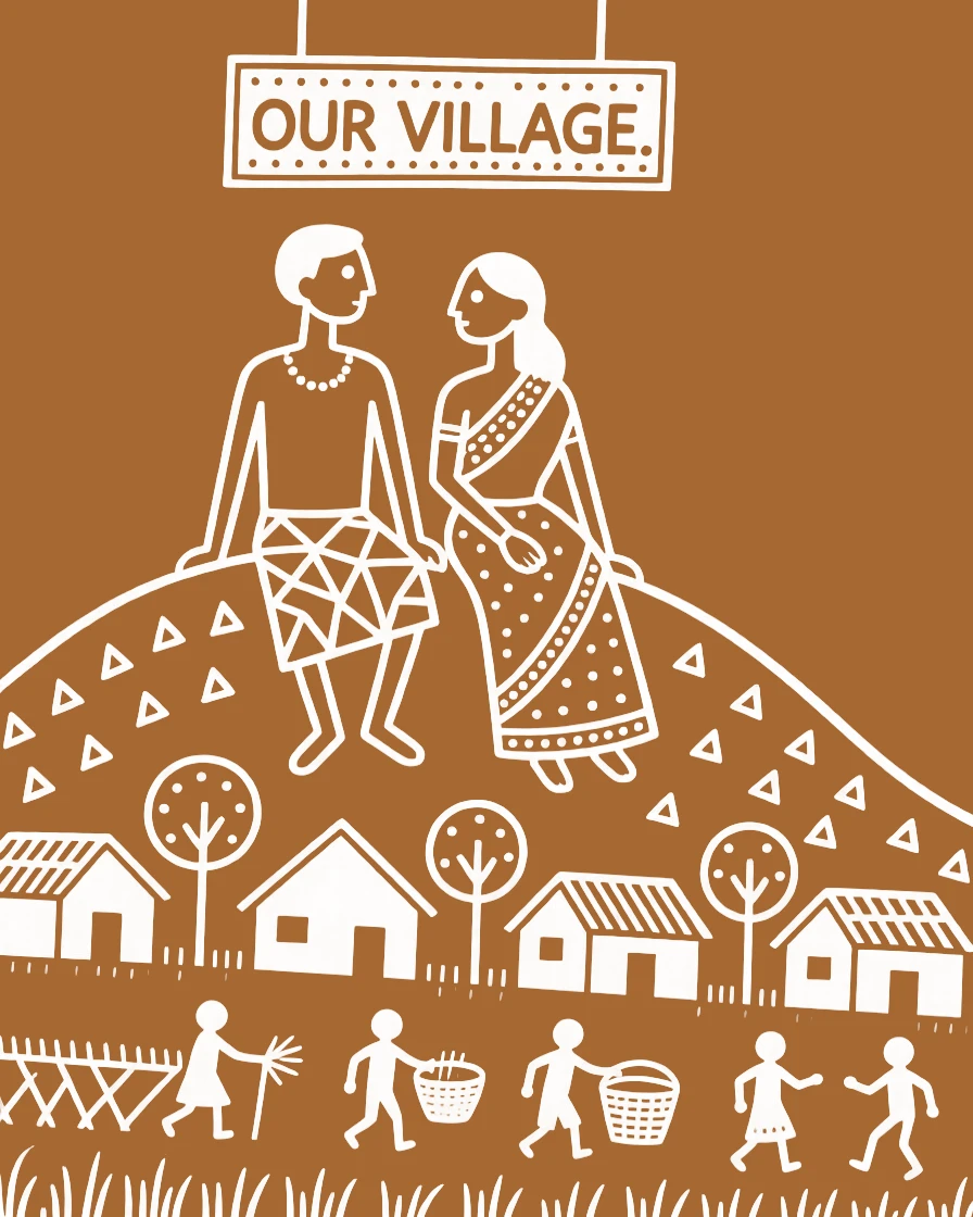 A devoted husband and wife sitting side by side atop a hill overlooking the village.