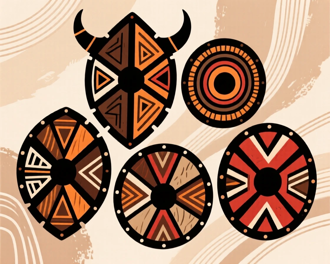A display of animal-hide shields gathered for a family celebration.