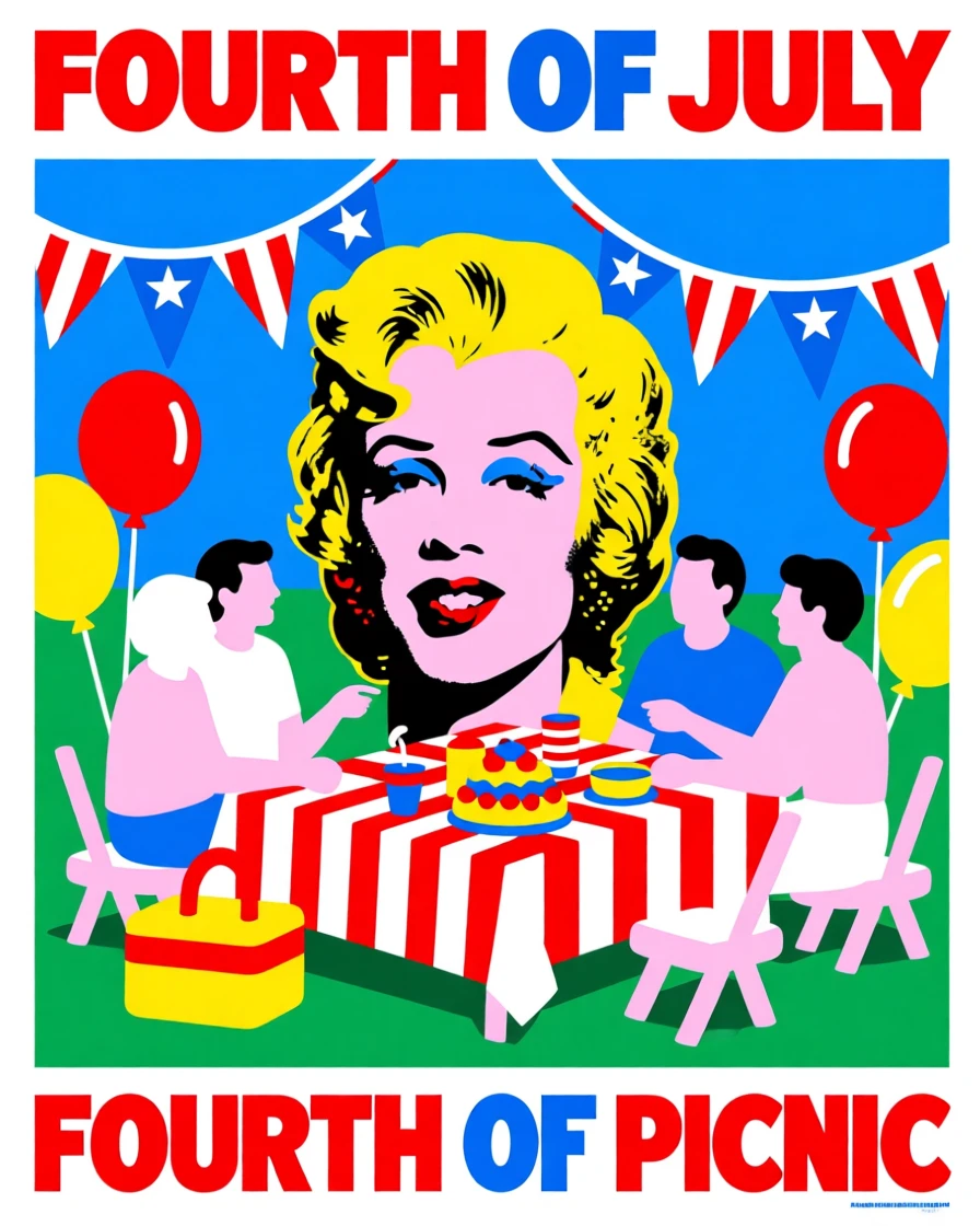 Fourth of July picnic with red white and blue decorations