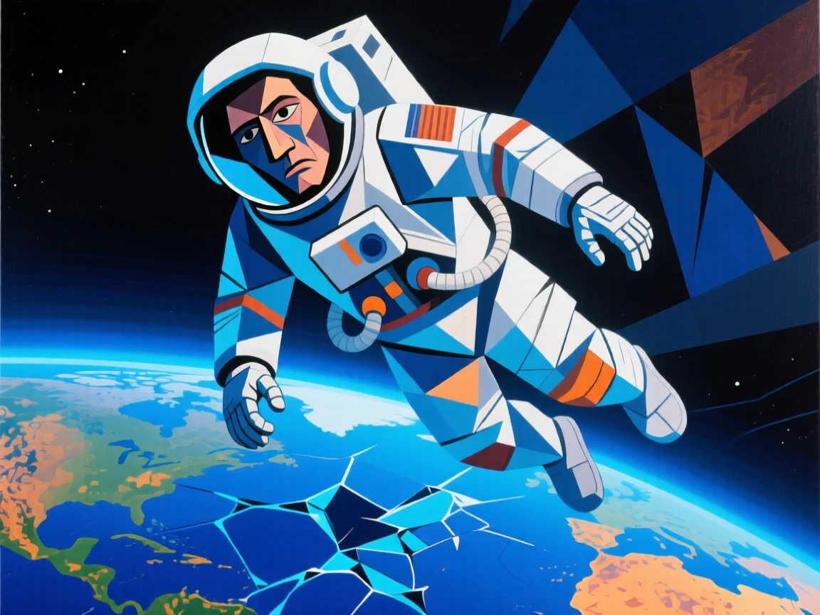 An astronaut floating above the glowing blue curve of Earth during a spacewalk.