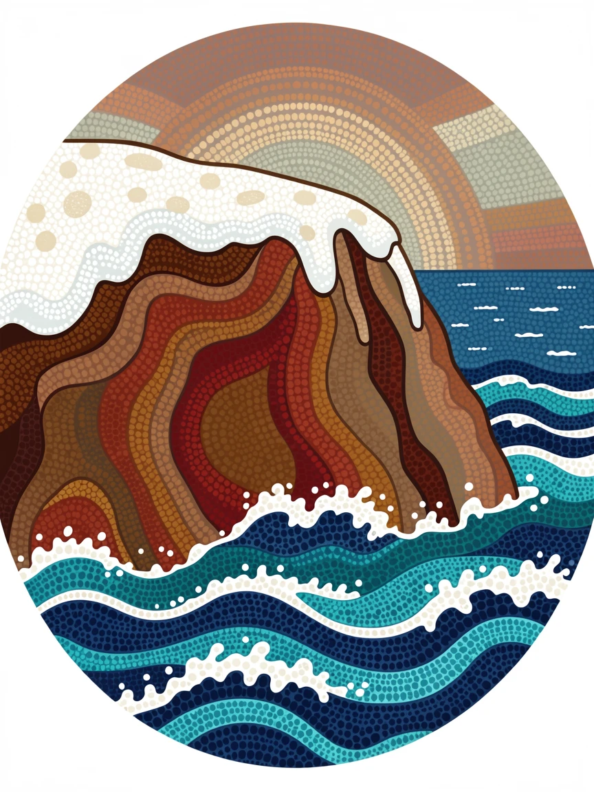 A wave-battered cliff after a fresh snowfall