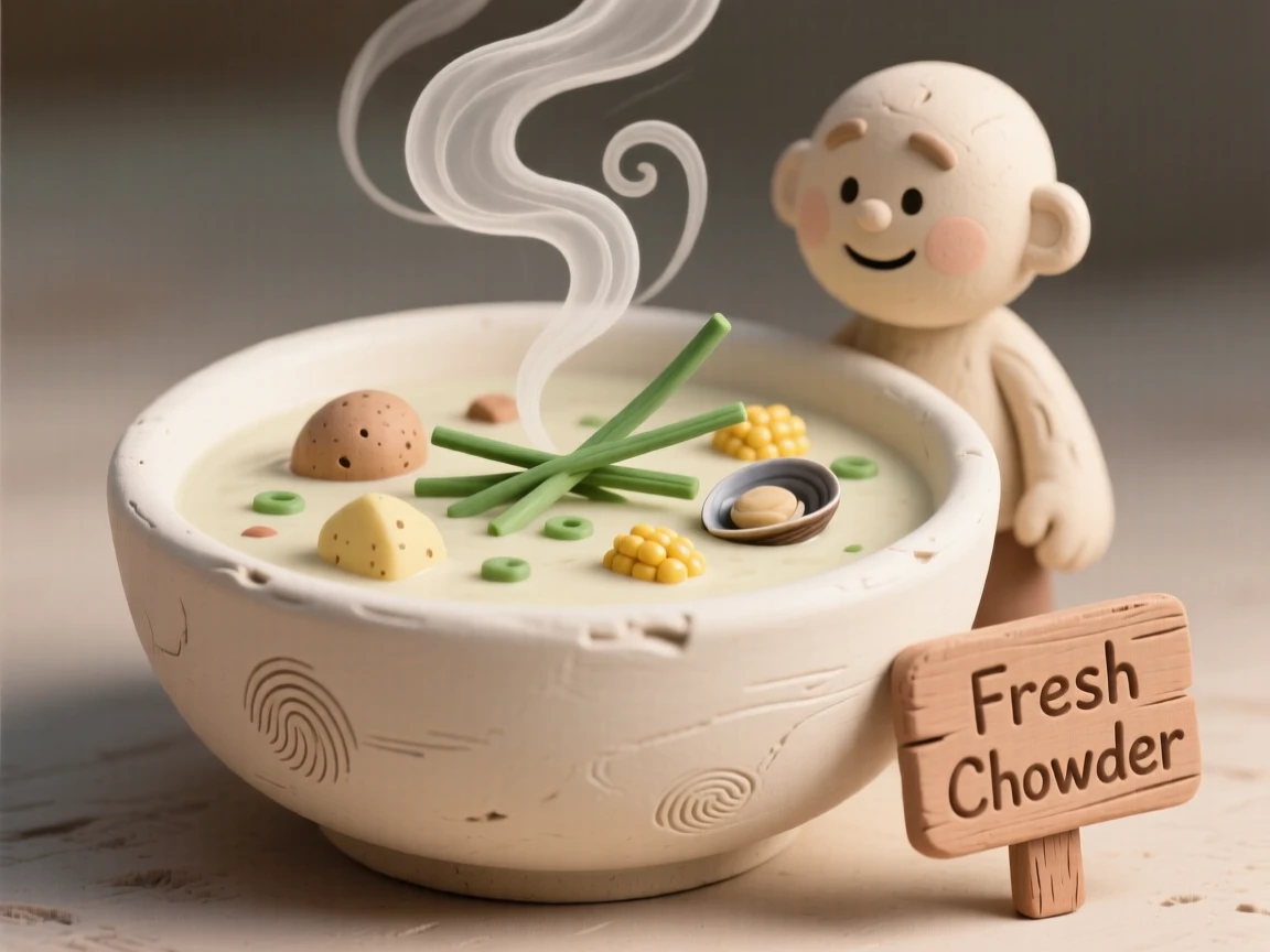 A steaming bowl of chowder garnished with fresh chives