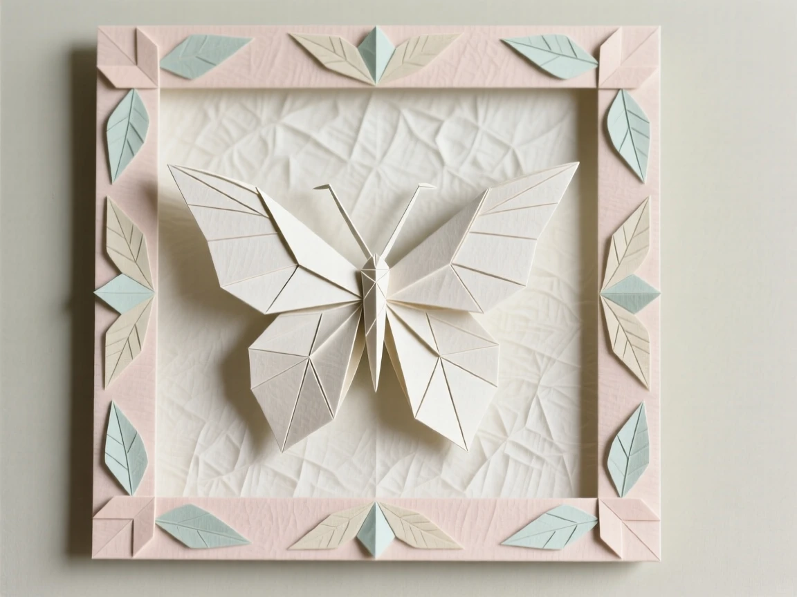 An elegant butterfly with intricately patterned wings centered in a decorative frame.