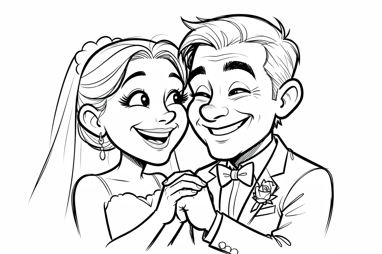 [Family & Relationship Moments] Heartwarming scene of a devoted newlywed pair sharing a quiet laugh together, radiating love and warmth