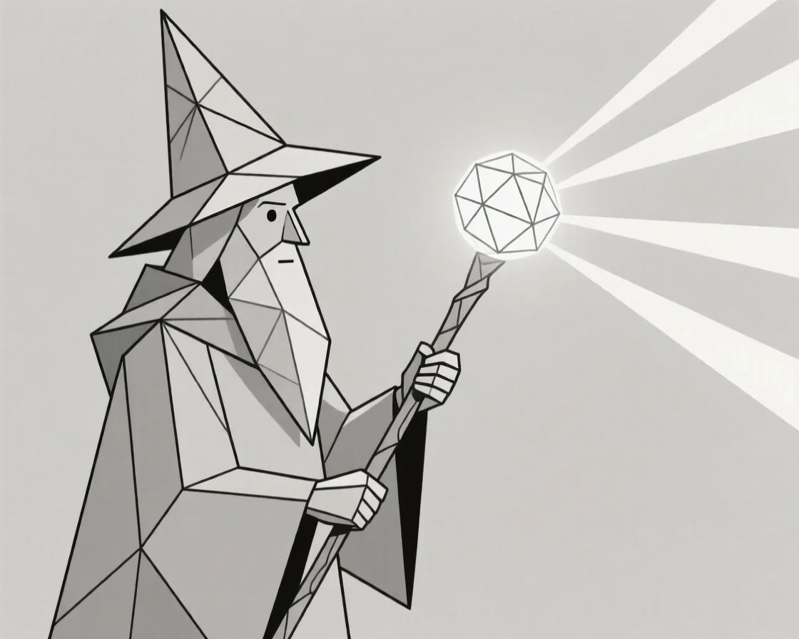 A wizard casting a spell with a glowing staff