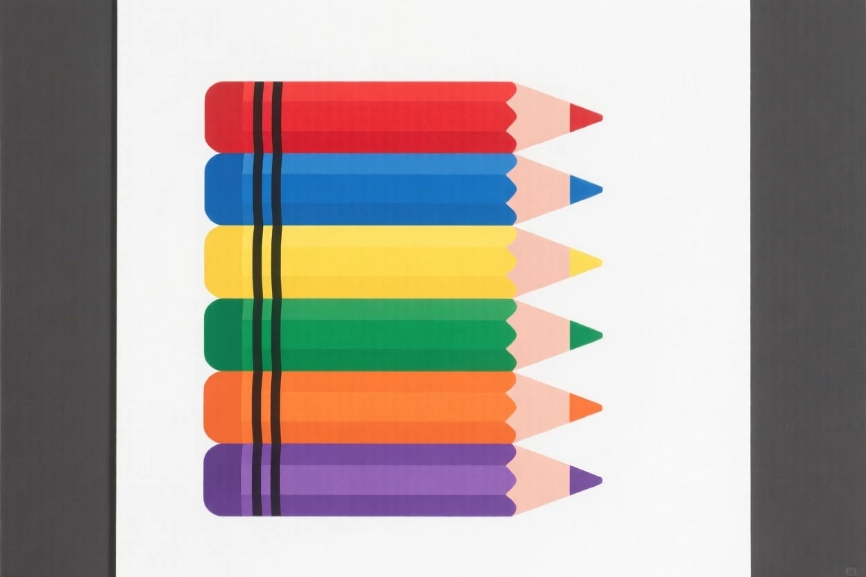 A stack of colorful pencils and crayons