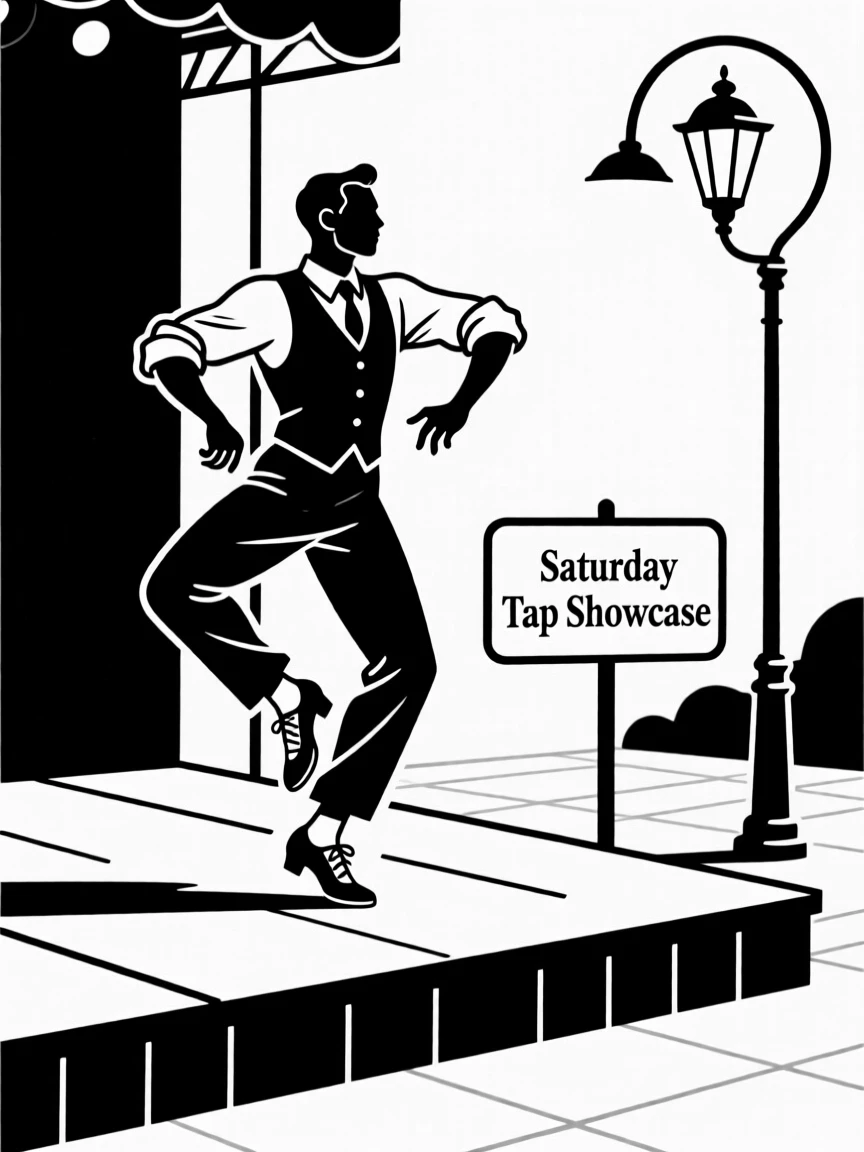 A tap dancer performing on an outdoor stage.