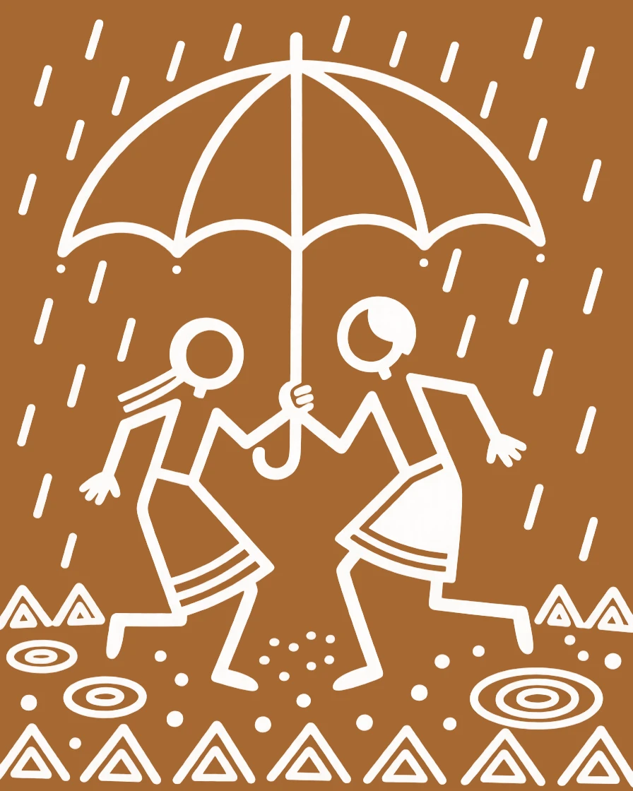 A couple dancing together sharing a single umbrella in the rain.