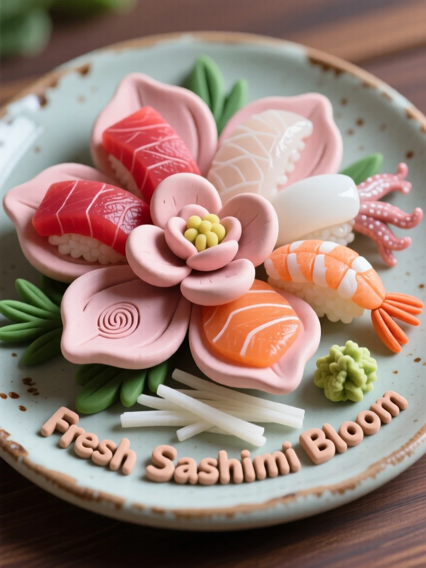 A platter of colorful sashimi arranged like flower petals