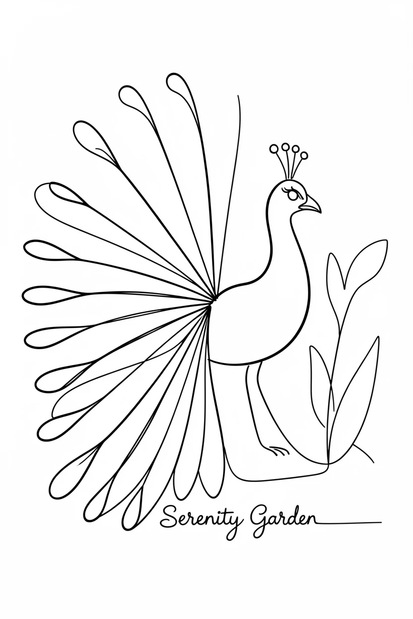 A peacock displaying its full plume of tail feathers in a garden