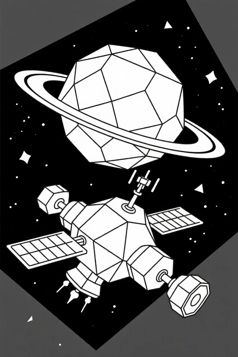 A deep space probe drifting past a gas giant