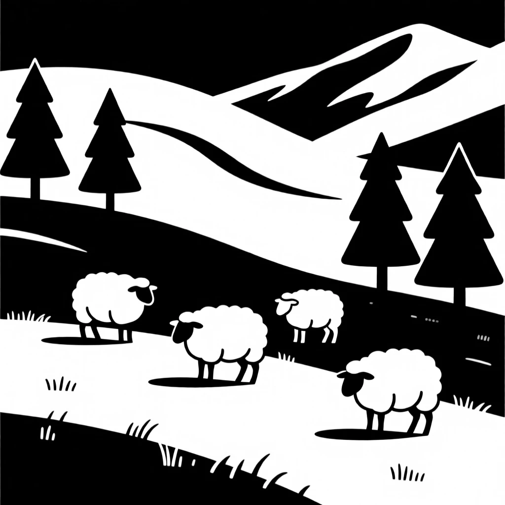 An alpine meadow filled with grazing sheep.