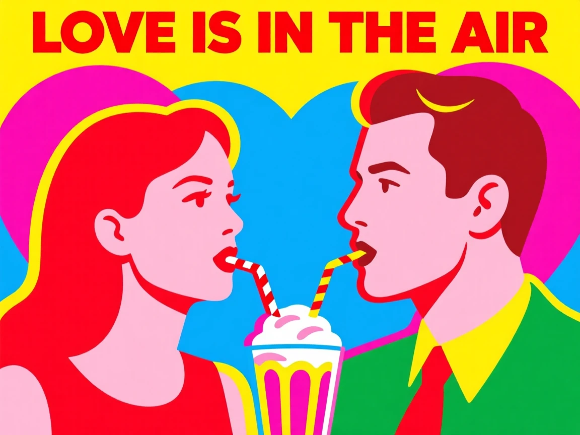 Valentine's Day couple sharing a milkshake with two straws