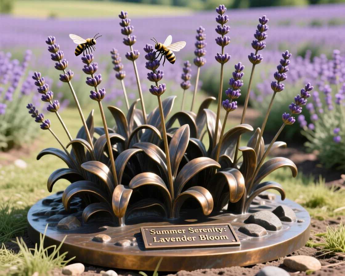 A peaceful lavender field at the height of summer bloom, rendered in vivid, atmospheric detail, offering a breathtaking sense of place